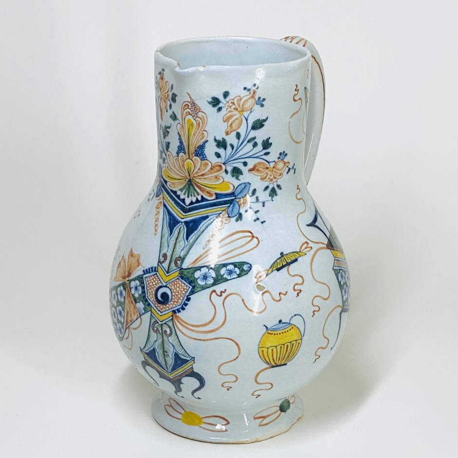 Rouen - Pitcher with so-called “sample” decoration - Eighteenth century