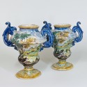 Pair of Naples or Terchi majolica vases - Eighteenth century
