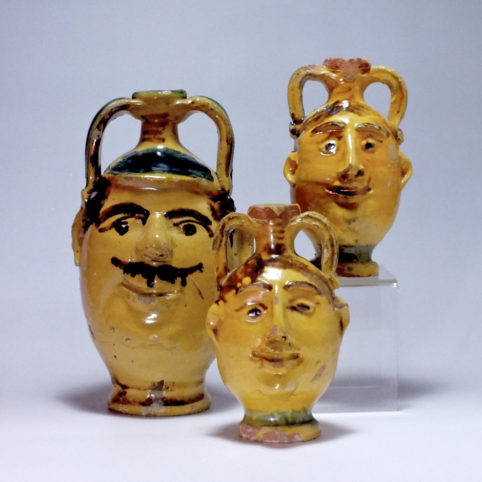Sicily - 3 anthropomorph jugs, glazed earthenware - nineteenth century