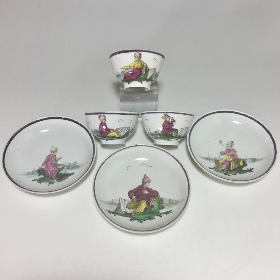 Three porcelain cups and saucers from Nove di Bassano - circa 1790