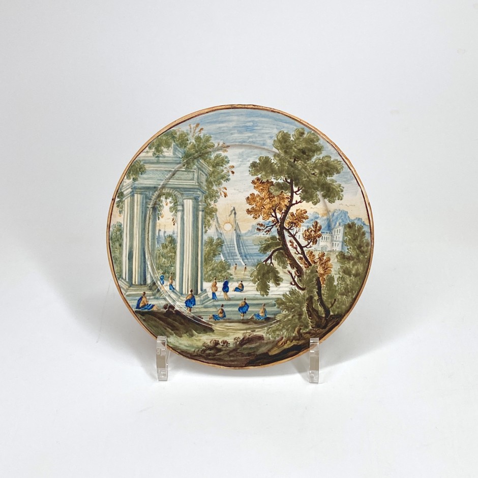 Castelli - Small earthenware plate decorated with a landscape - Eighteenth century - SOLD