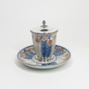 Large eighteenth century Japanese porcelain goblet and saucer mounted in nineteenth century silver